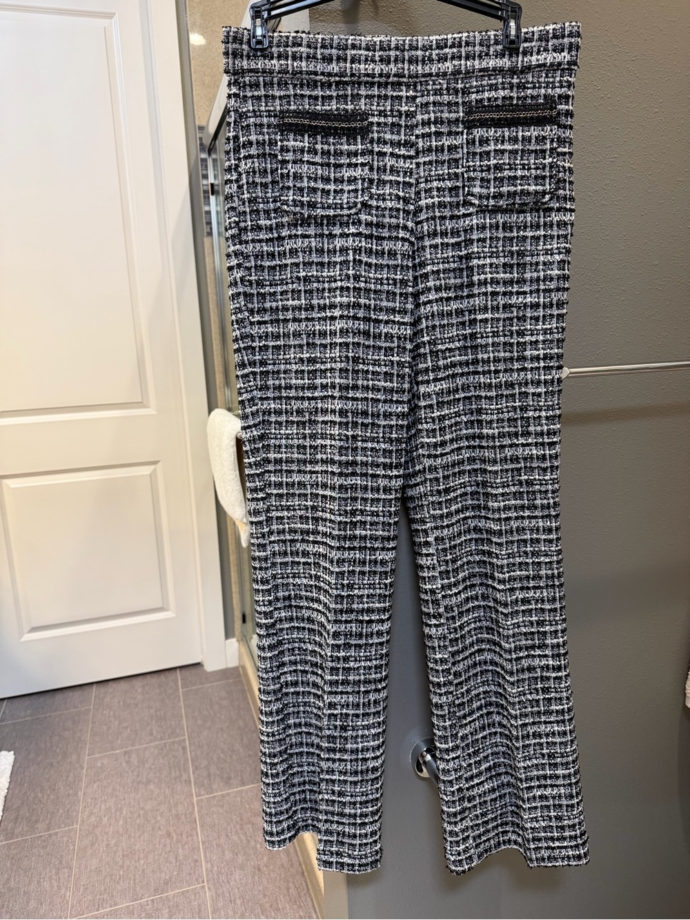 Black & White Tweed Wide-Leg Pants - Classic Corporate Style